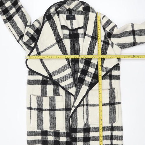 Papaya Women Black Check Knit Coatigan UK 12 Mid-Length Open Front