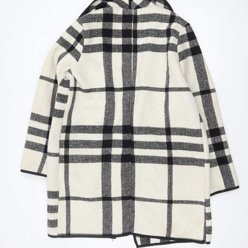 Papaya Women Black Check Knit Coatigan UK 12 Mid-Length Open Front
