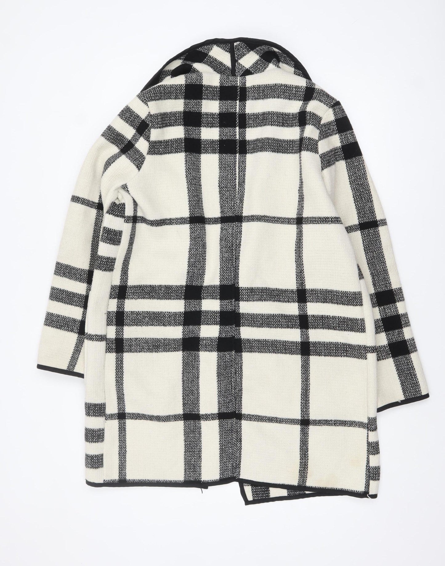 Papaya Women Black Check Knit Coatigan UK 12 Mid-Length Open Front