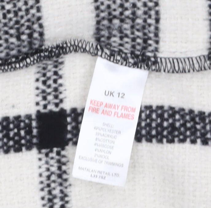 Papaya Women Black Check Knit Coatigan UK 12 Mid-Length Open Front