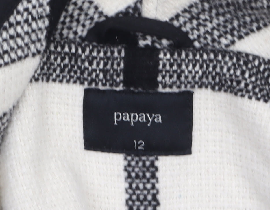 Papaya Women Black Check Knit Coatigan UK 12 Mid-Length Open Front