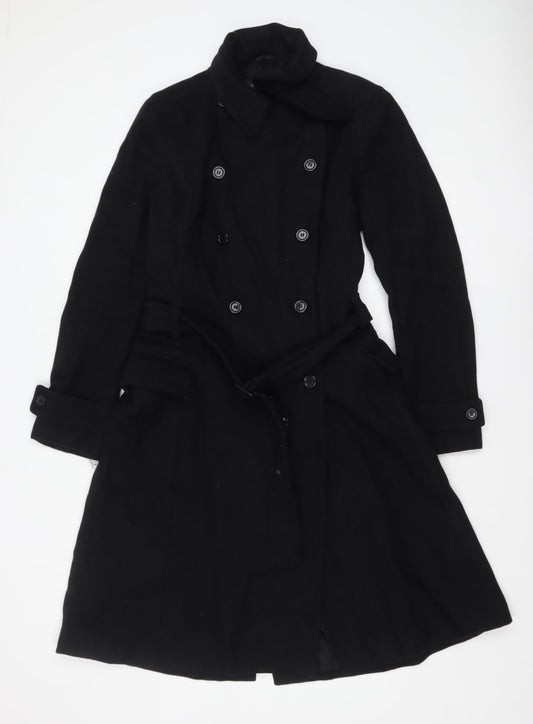 French Connection Women's Black Wool Blend Trench Coat Size 14