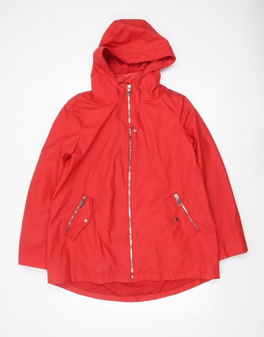 F&F Women's Red Hooded Water Resistant Rain Jacket UK 14