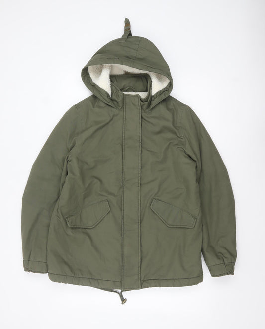 Marks and Spencer Women’s Green Parka Jacket Size 10 Hooded Lined Cotton Coat