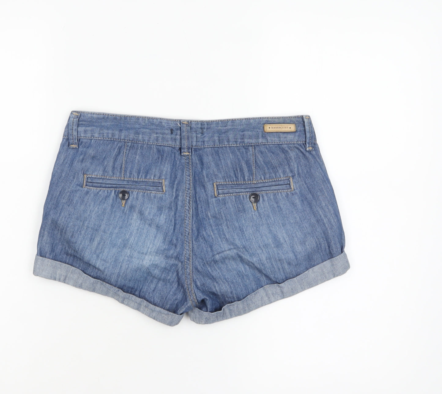Mango Women Blue Denim Cotton Chino Shorts Size 6