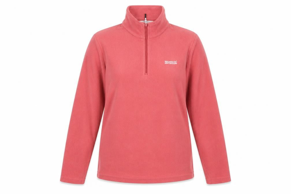 Front view of Regatta Women Pink Fleece Pullover 1/4 Zip Sweatshirt UK 10