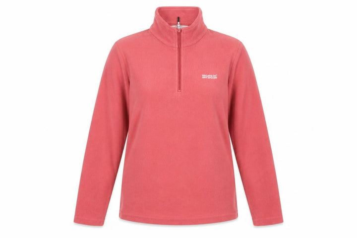 Front view of Regatta Women Pink Fleece Pullover 1/4 Zip Sweatshirt UK 10