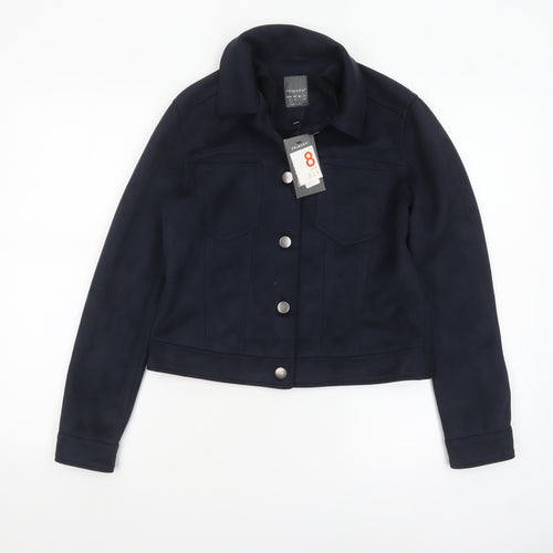 Primark Women's Blue Suede Look Button-Up Jacket Size 8