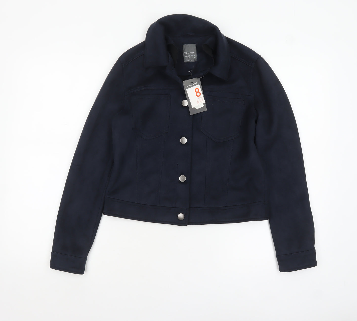 Primark Women's Blue Suede Look Button-Up Jacket Size 8