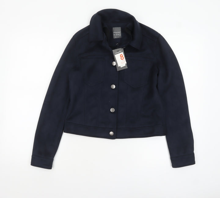 Primark Women's Blue Suede Look Button-Up Jacket Size 8