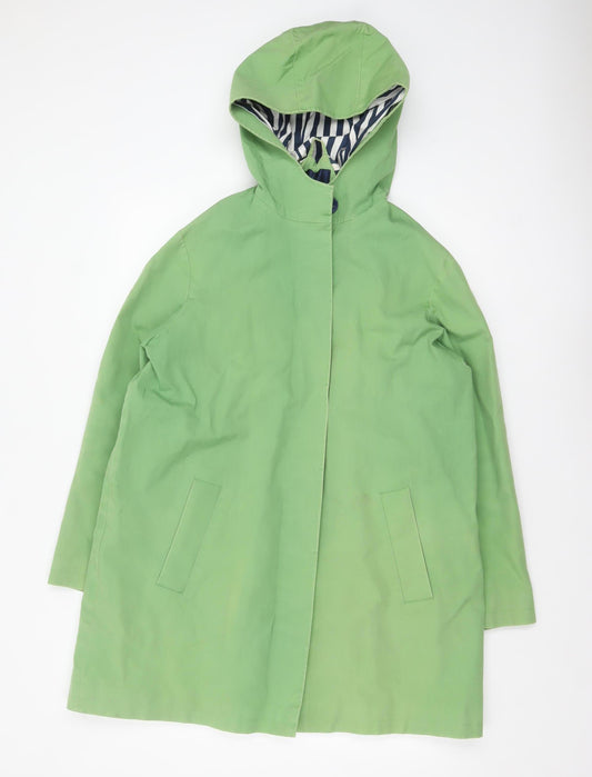 Boden Women's Green Hooded Rain Coat Size 16 Cotton Mid-Length