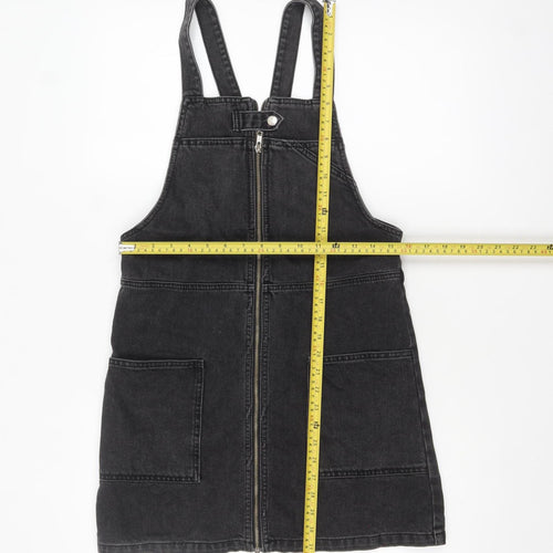 Topshop Women’s Black Denim Pinafore Dress Size 8 Zip Front Casual
