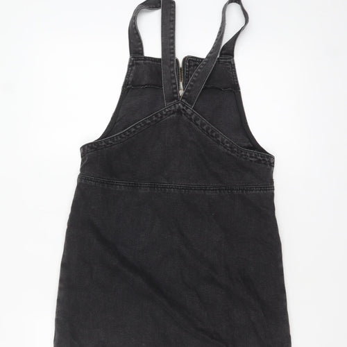 Topshop Women’s Black Denim Pinafore Dress Size 8 Zip Front Casual