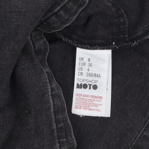 Topshop Women’s Black Denim Pinafore Dress Size 8 Zip Front Casual