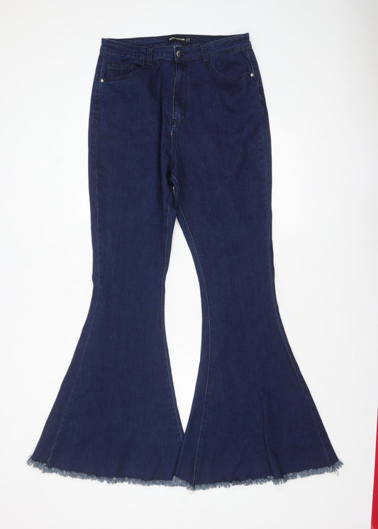 PrettyLittleThing Women’s Blue Flared High Rise Stretch Denim Jeans UK 14