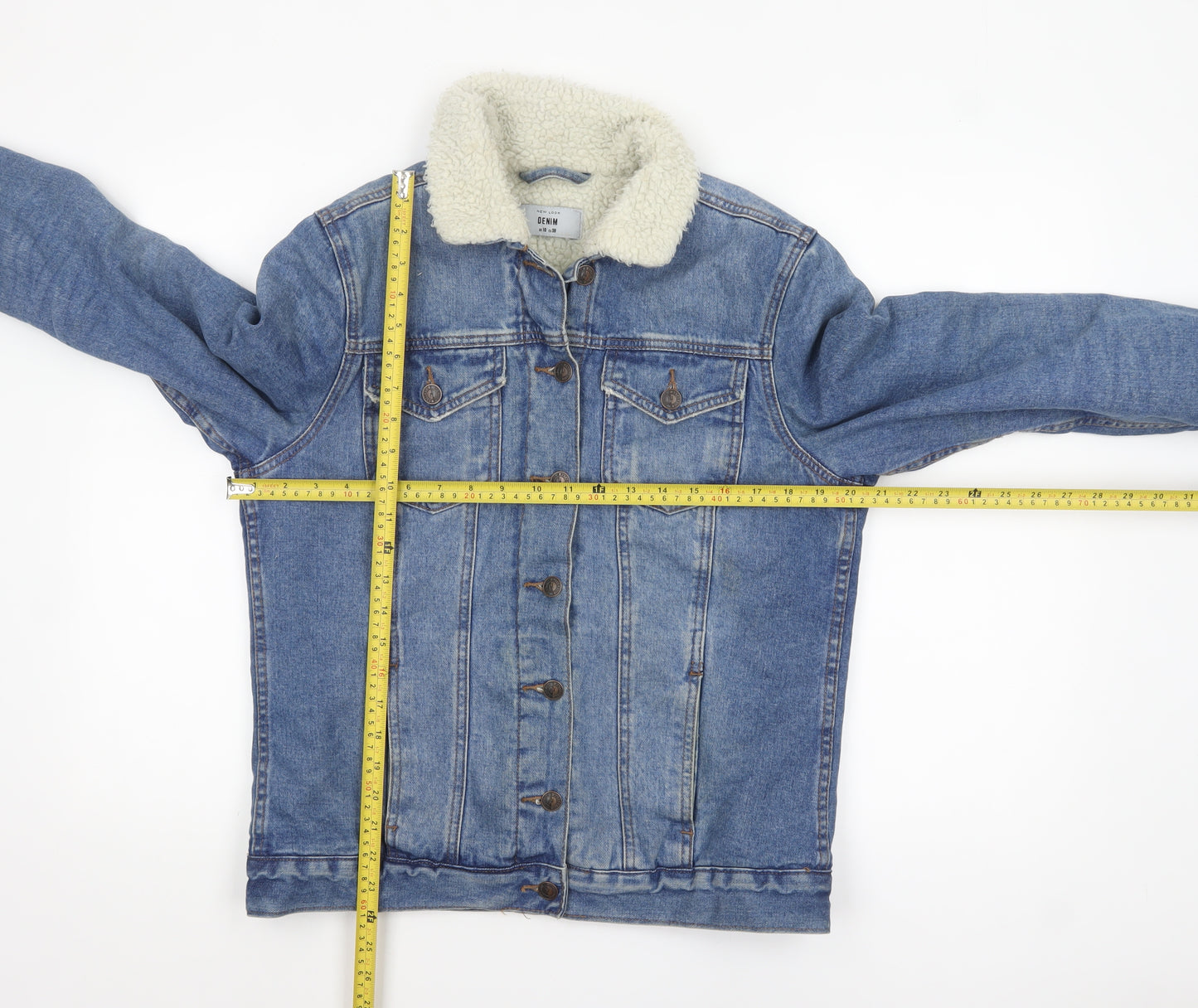 New Look Women Blue Sherpa Lined Denim Jacket Size 10