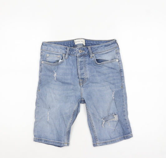 Topman Men’s Blue Denim Stretch Skinny Distressed Shorts W30