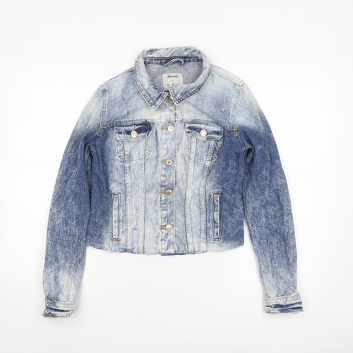 Denim Co Women's Blue Cropped Denim Jacket Size 10 Classic Style