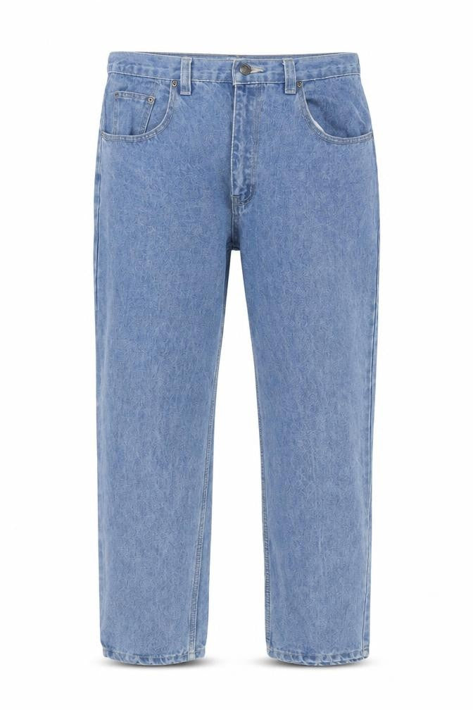 Front view of Basic Concepts men’s blue straight jeans 34w 32l cotton denim