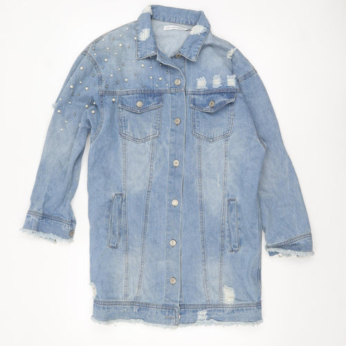Off The Rails Womens Blue Long Denim Jacket S Beaded Virgo Design