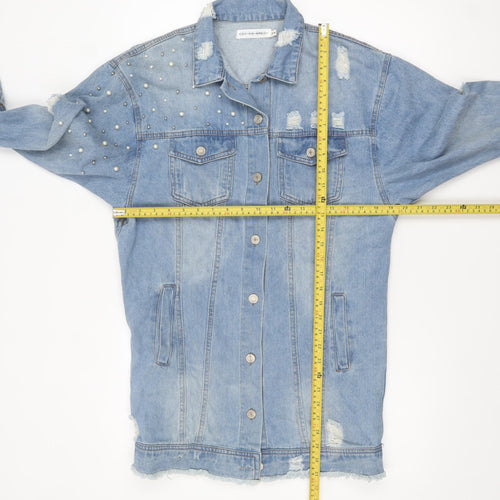 Off The Rails Womens Blue Long Denim Jacket S Beaded Virgo Design