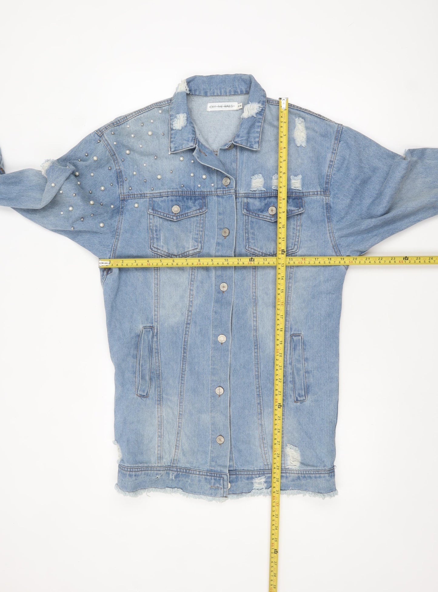 Off The Rails Womens Blue Long Denim Jacket S Beaded Virgo Design