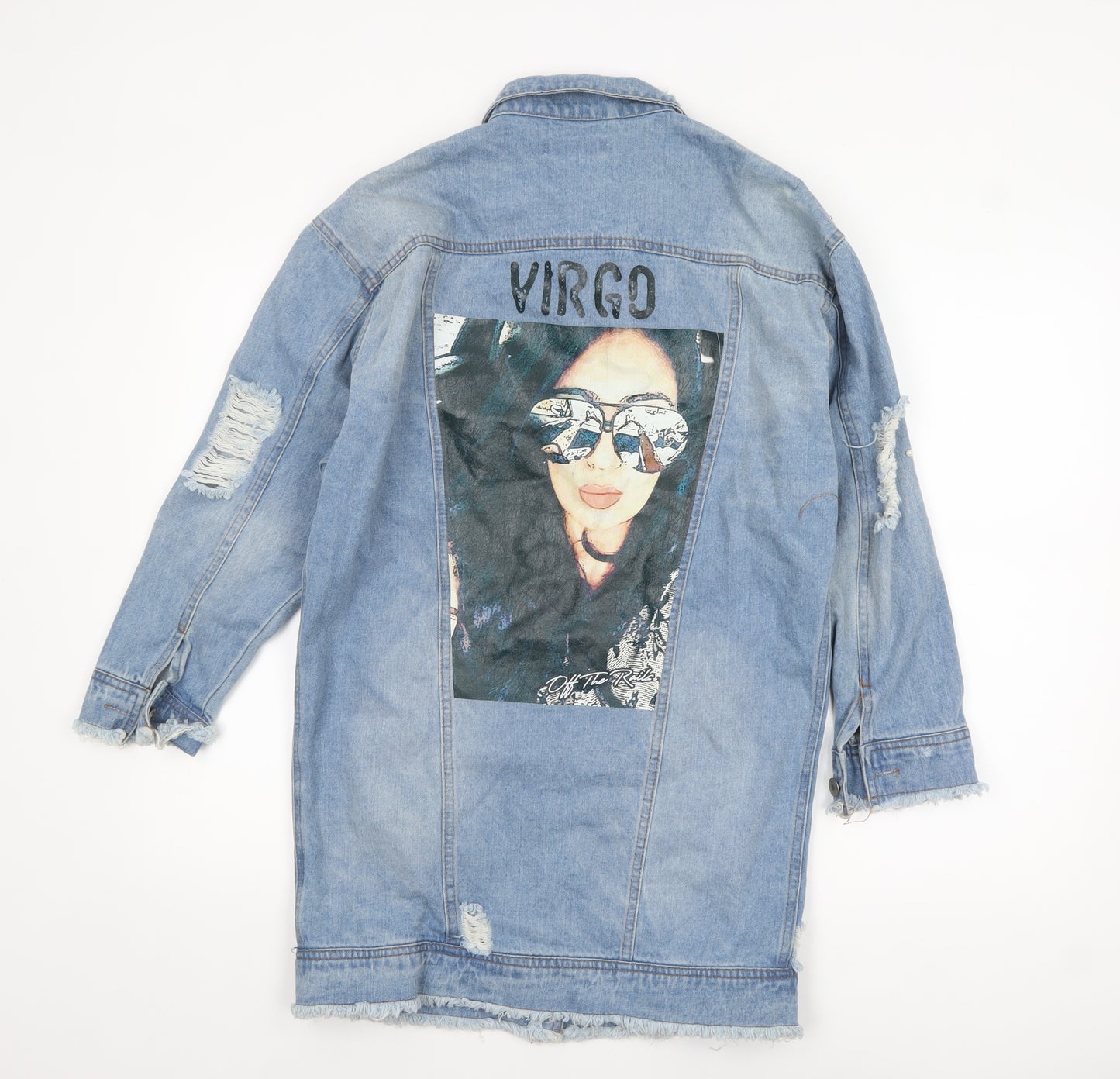 Off The Rails Womens Blue Long Denim Jacket S Beaded Virgo Design