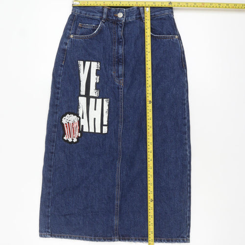 Zara Women Blue Denim Midi Pencil Skirt XS High Waist Casual