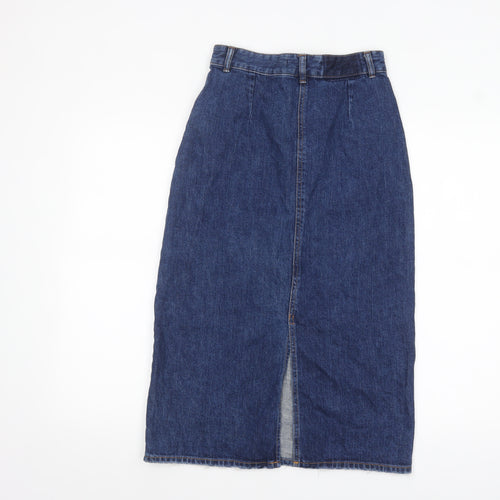 Zara Women Blue Denim Midi Pencil Skirt XS High Waist Casual