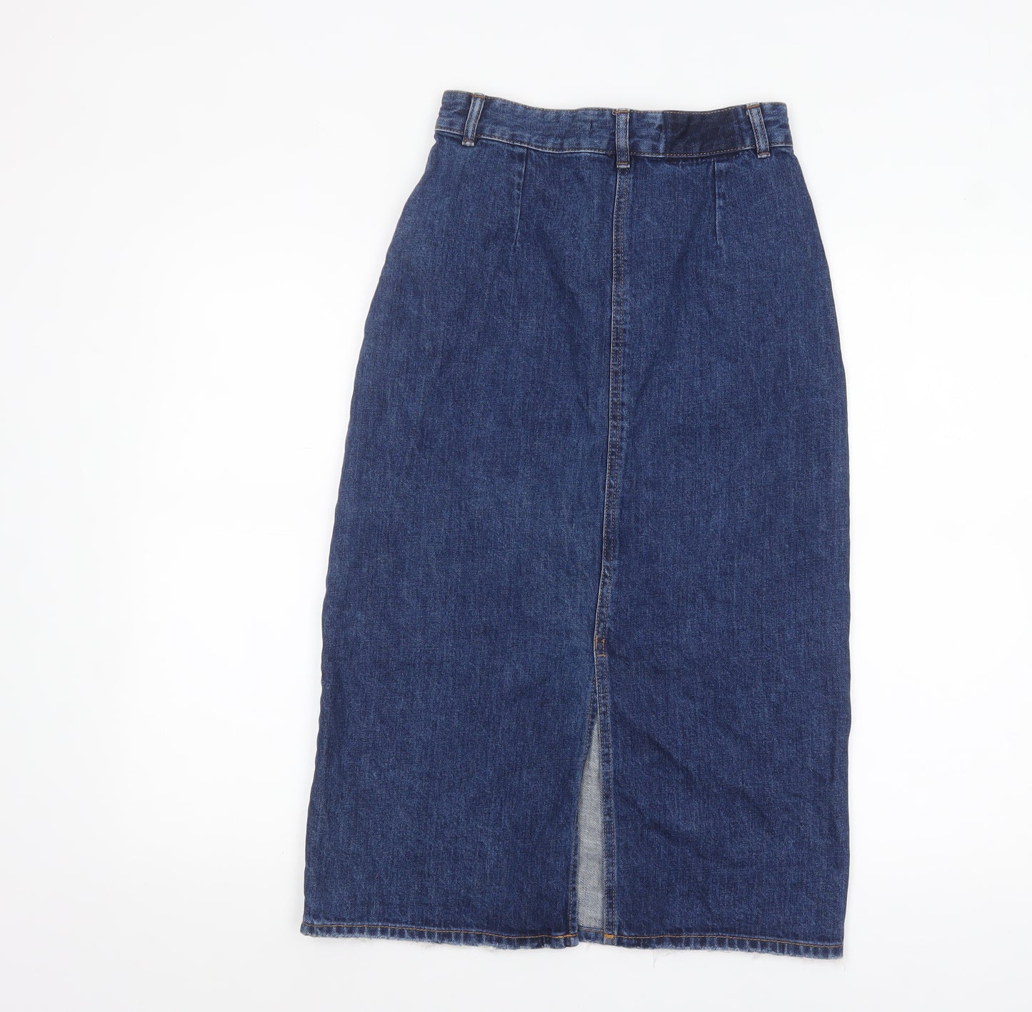 Zara Women Blue Denim Midi Pencil Skirt XS High Waist Casual