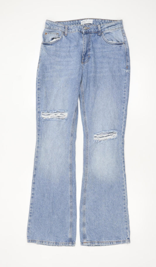 Primark Women’s Blue Flared Distressed Denim Jeans Size 8