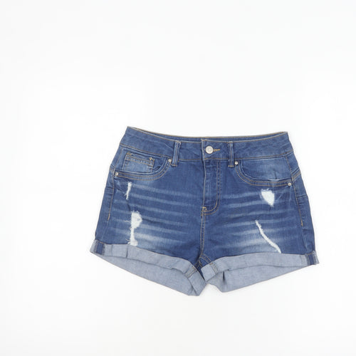 Wax Jean Women Blue Denim Distressed Folded Hem Shorts Size S Cotton Blend