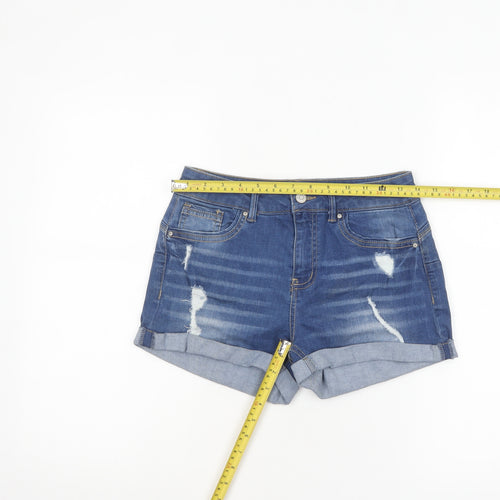 Wax Jean Women Blue Denim Distressed Folded Hem Shorts Size S Cotton Blend