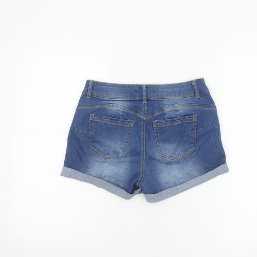 Wax Jean Women Blue Denim Distressed Folded Hem Shorts Size S Cotton Blend