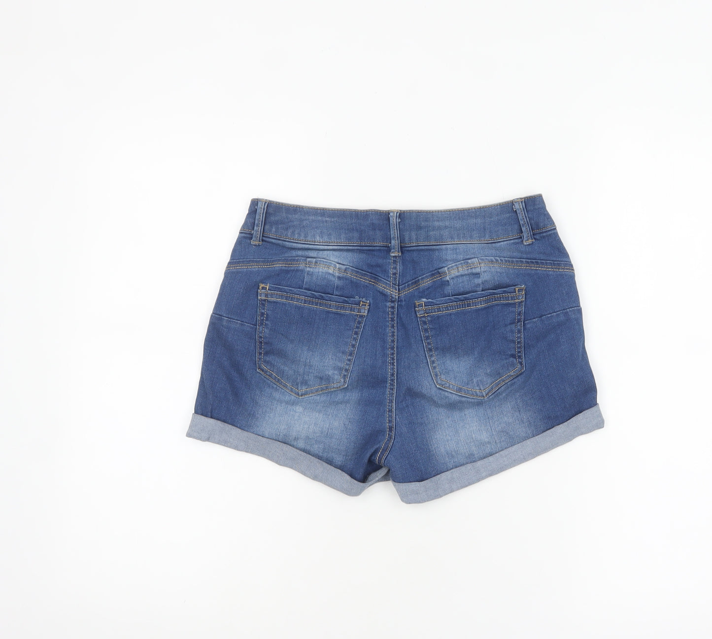Wax Jean Women Blue Denim Distressed Folded Hem Shorts Size S Cotton Blend