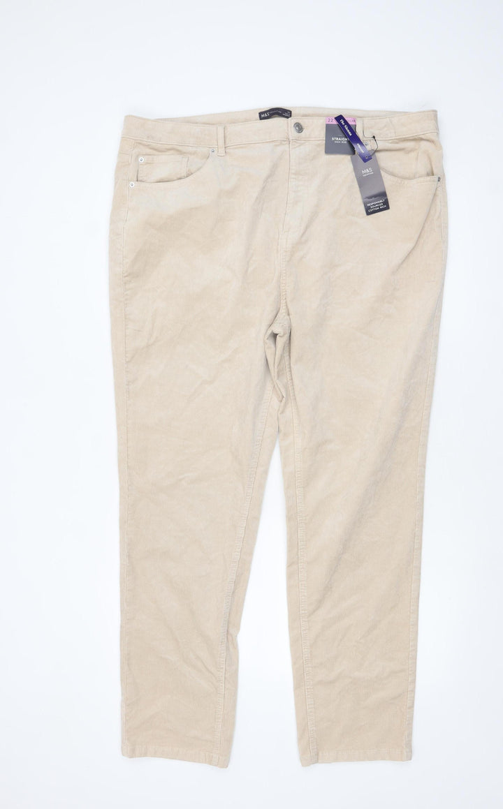 Marks and Spencer Women Beige Corduroy Straight Trousers Size 22