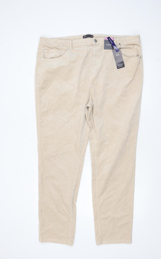Marks and Spencer Women Beige Corduroy Straight Trousers Size 22