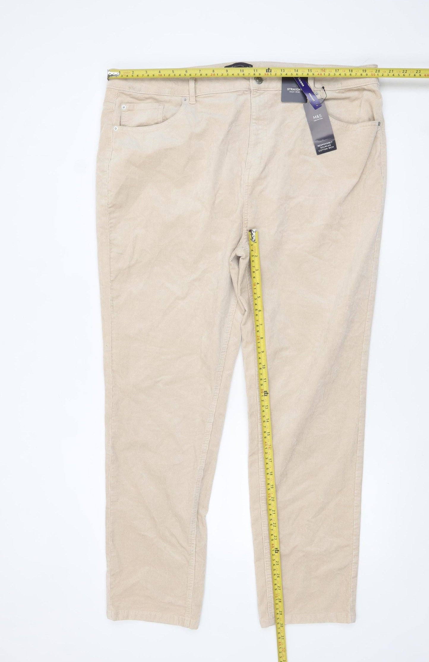 Marks and Spencer Women Beige Corduroy Straight Trousers Size 22