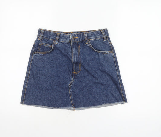 Bershka Women Blue A-Line Denim Short Skirt Size 8 Vintage Style