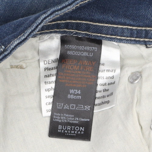 Burton Menswear Blue Denim Distressed Shorts Mens L W34 Casual