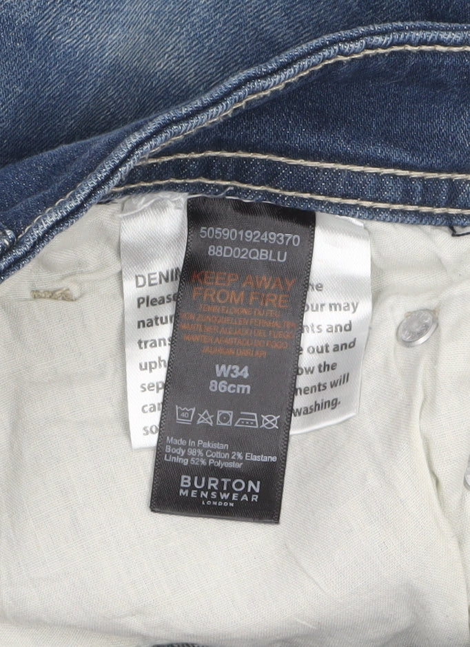 Burton Menswear Blue Denim Distressed Shorts Mens L W34 Casual