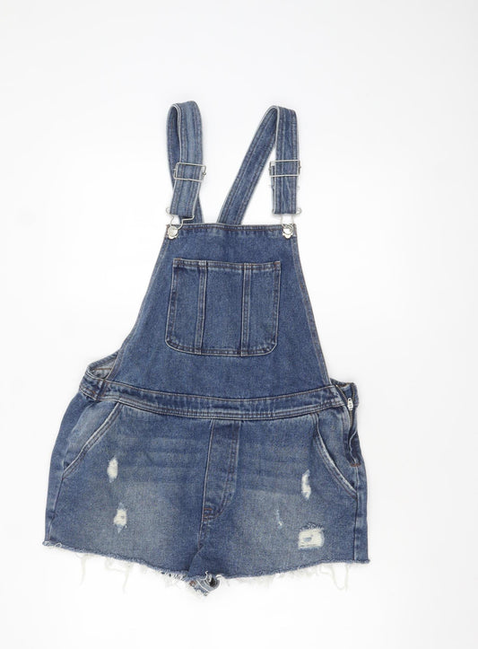 Denim Co Women Blue Distressed Denim Dungaree Shorts UK 14
