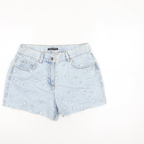 Next Petites Blue Embroidered Denim Cut-Off Shorts Size 12P