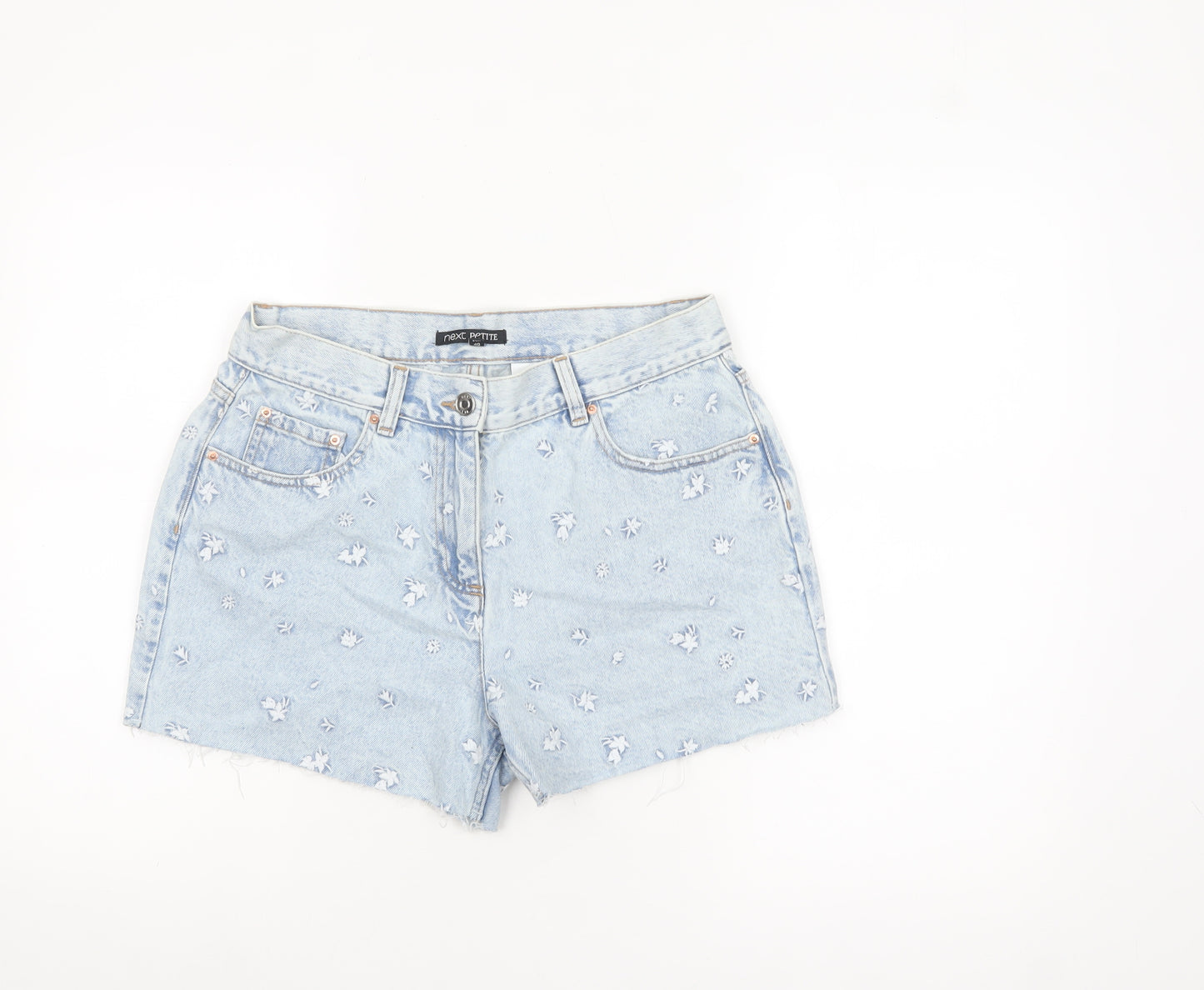 Next Petites Blue Embroidered Denim Cut-Off Shorts Size 12P
