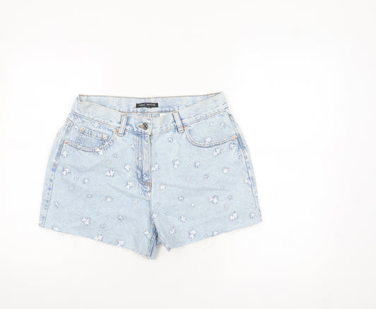 Next Petites Blue Embroidered Denim Cut-Off Shorts Size 12P
