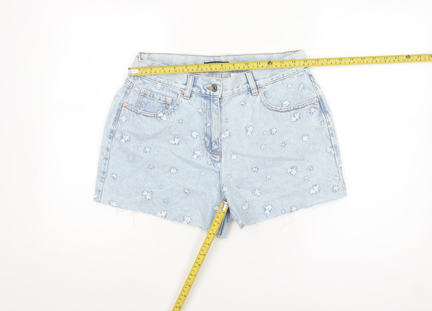 Next Petites Blue Embroidered Denim Cut-Off Shorts Size 12P