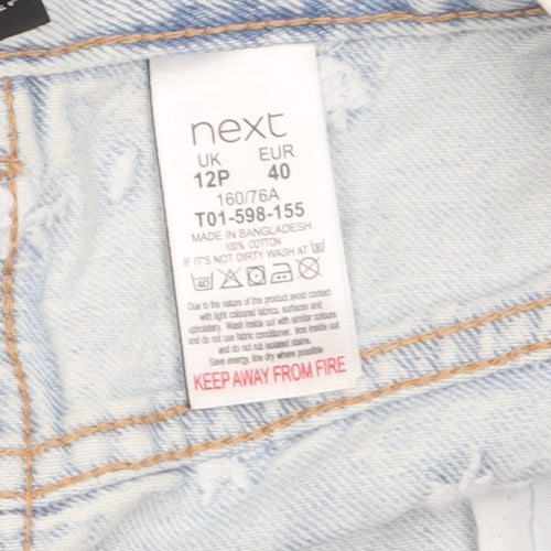 Next Petites Blue Embroidered Denim Cut-Off Shorts Size 12P