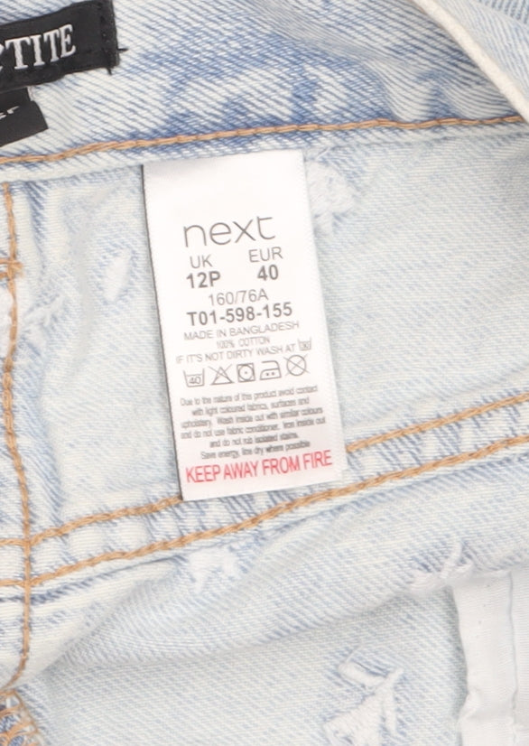 Next Petites Blue Embroidered Denim Cut-Off Shorts Size 12P