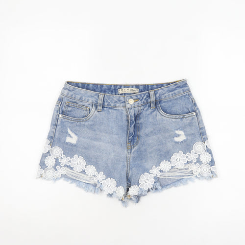 Denim Co Women Blue Cut-Off Lace Embroidered Denim Shorts Size 10