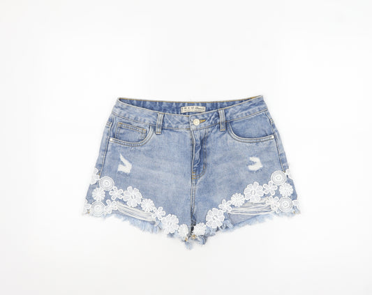 Denim Co Women Blue Cut-Off Lace Embroidered Denim Shorts Size 10